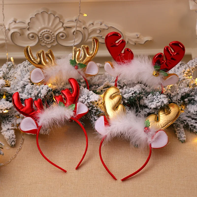 Vianočné čelenky Flitre Reindeer Antlers Ears Ears Klipy pre ženy dievča Halloween Party Cosplay Light Headdress hlava hlavy