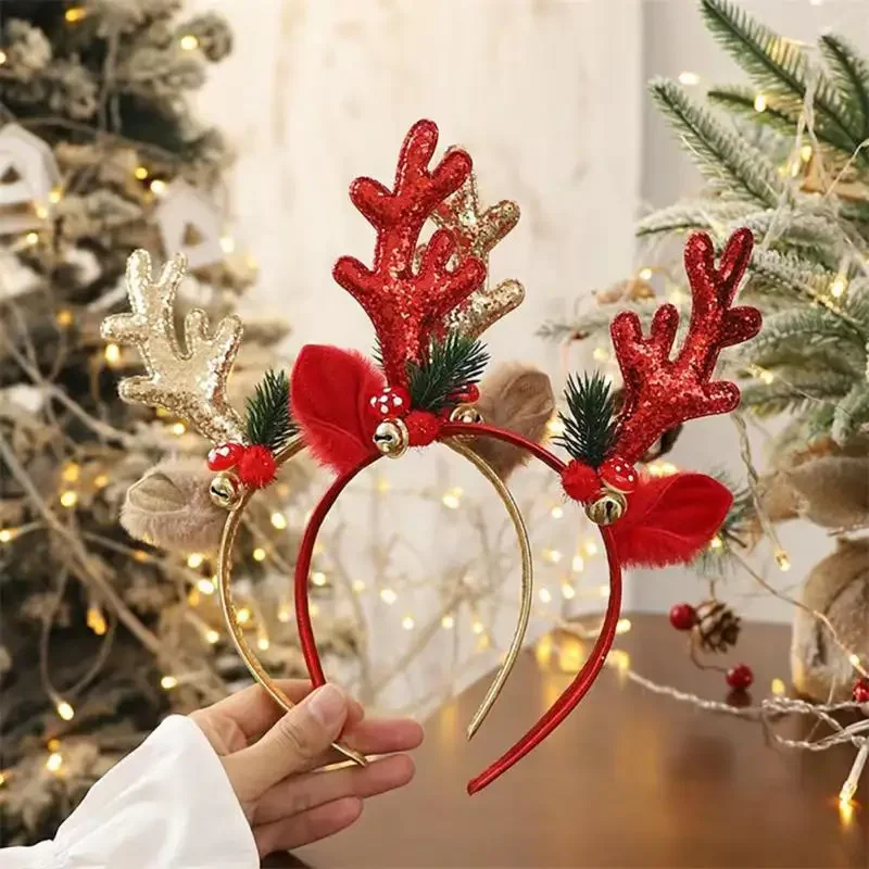 Vianočné čelenky Flitre Reindeer Antlers Ears Ears Klipy pre ženy dievča Halloween Party Cosplay Light Headdress hlava hlavy