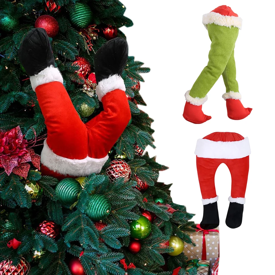 Vianočné škriatok/Santa Legs Plnená noha zaseknutá vianočný strom Topper Topper Topper Topper pre ozdoby stromov