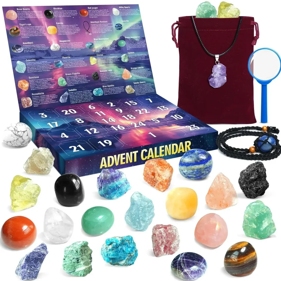 Vianočný adventný kalendár Detský krištáľ 24 -dňový vianočný odpočítavanie Kalendár detských hviezd krížový stĺp Gemstone darčeky