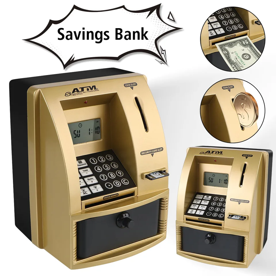 Vianočný darček elektronická prasiatka banka Cash Casins Saving Box ATM ATMATICKÝ Vklad bankovnote heslo Peniaze Box