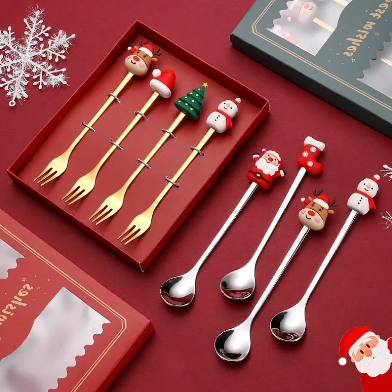 Vianočný darček Glod Silver Spoon Set Set vianočný strom dekorácie dezert ropy ovocná vidlica kávová lyžica príbory