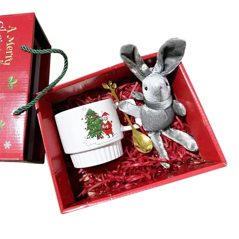 Vianočný keramický hrnček Santa Claus Kávový hrnček s darčekovou škatuľou a kreativitou lyžice vianočné darčeky raňajky Mlieko šálka
