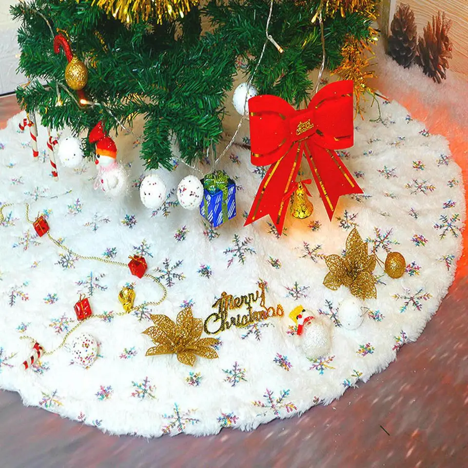 Vianočný stromček biely vzor snehovej vločky Snowflake Vzorovaný vianočný stromček Šumivá snehová vločka vianočná stromová sukňa