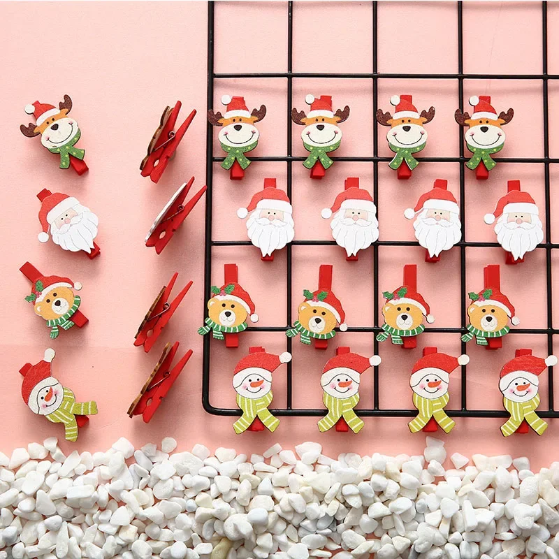Vianočný stromček Drevené klipy pre fotografické klipy Clothespin Craft Decoration Clips Pegs Santa Clause Bear Snowman Elk Hanging