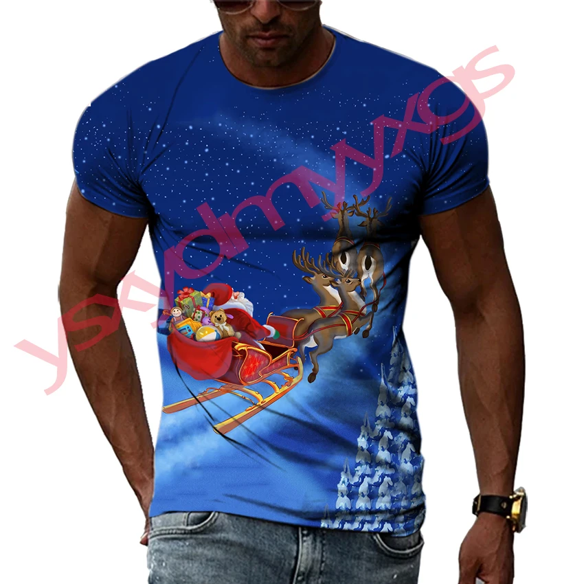 Vianočný stromček Karneval Santa Claus Šťastný nový rok Darček Tričká Hip Hop 3D tlač harajuku okrúhly krk Tee krátky rukáv Top