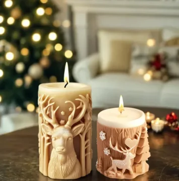 Vianočný stromček valcová sviečka 3D Silikónová forma Reindere Snowflake valcová valcová sviečka vianočný darček