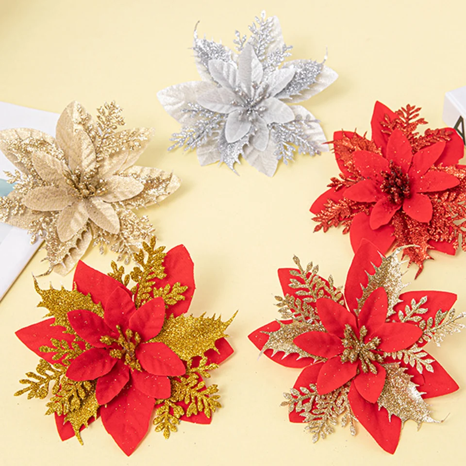 Vianočný stromček zavesenie trblietok kvet zlatá strieborná strieborná vianočné trblietky kvetinové dekorácie vianočné ozdoby Nový rok dekor