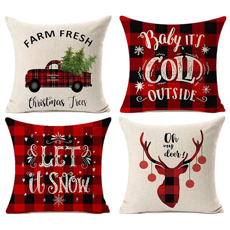 Vianočný vankúš pokrýva vianočné buffalo Plaid Plaid Farmhouse Hrot Panklové puzdrá retro kamión Cushion Cover Natale Home Decoration