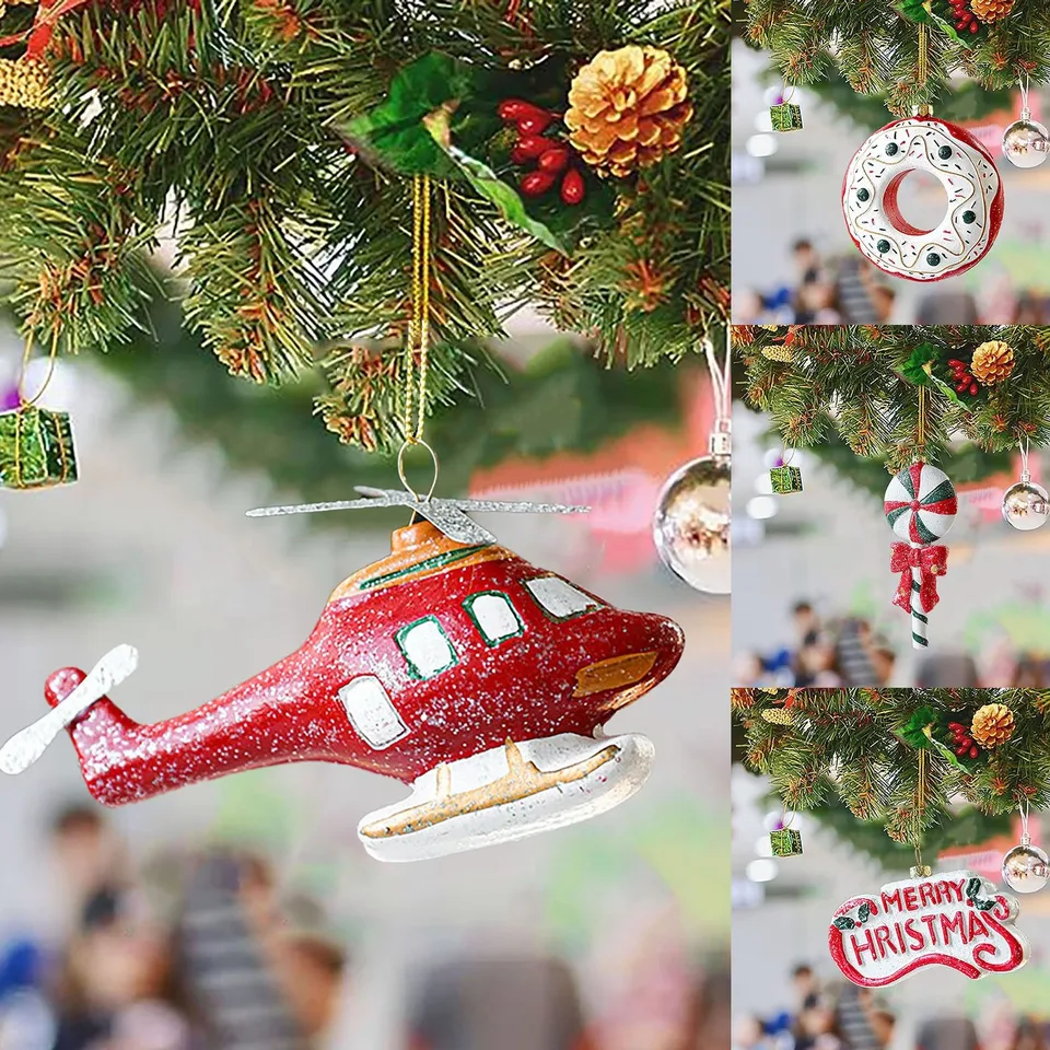 Vianočný vianočný stromček Červená a biela vrtuľníčka šišky DETABRÁCIA Malý prívesok Crystal Hanging Luster Navidad 2023