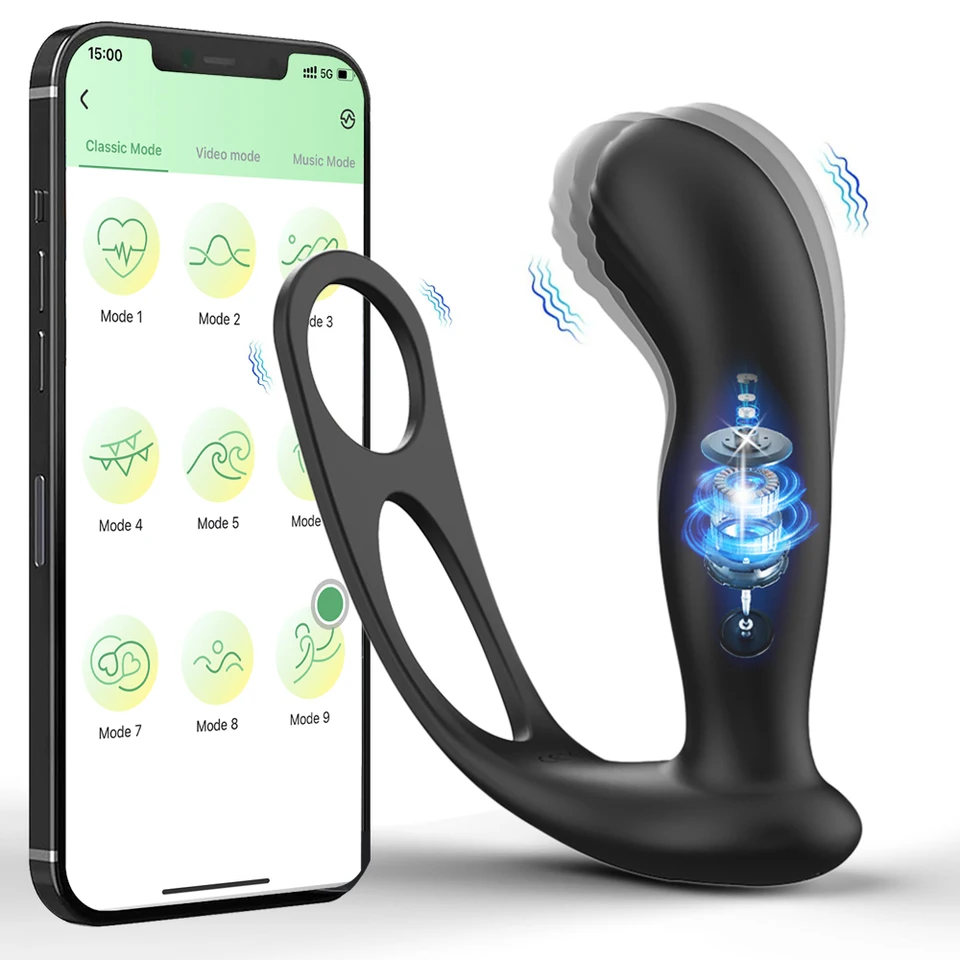 Vibračná zadná zástrčka Teleskopická prostata Massager duálny kohút Sex Sex Hračky pre mužov gay análny plug bluetooth vibrátor pre dospelých