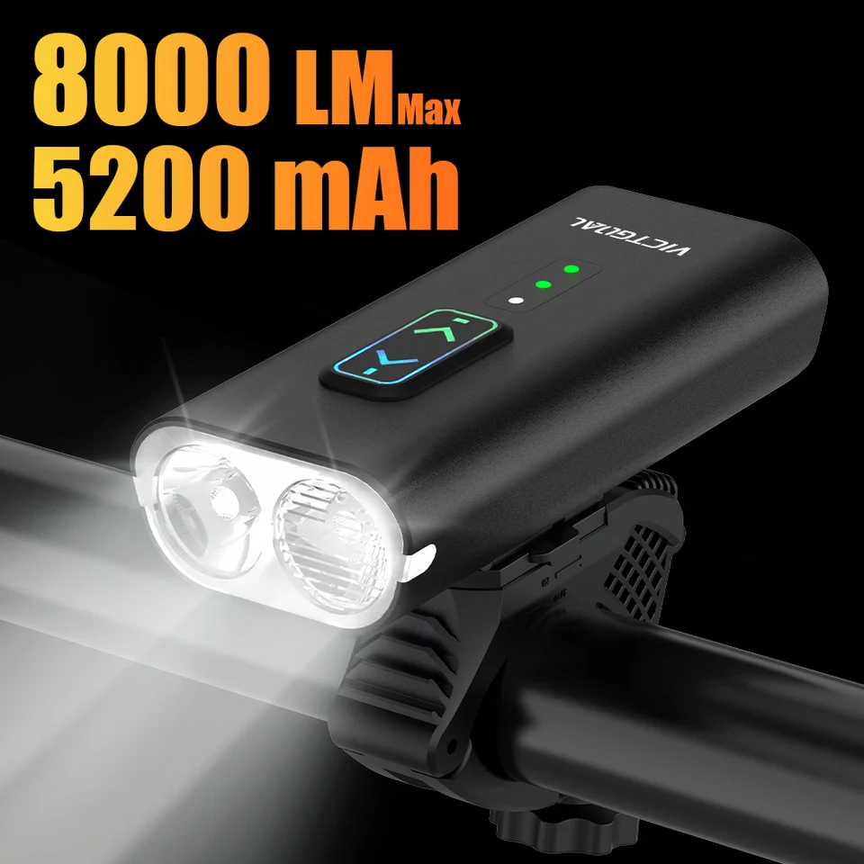 VICTGOAL 8000LM BIKE LIGHT Light predné USB TYP-C Charing LED LED LED bicykla LIGHTLE SLKOTY SLOŽMA SVETLA MTB BIKE LAMP SETKY