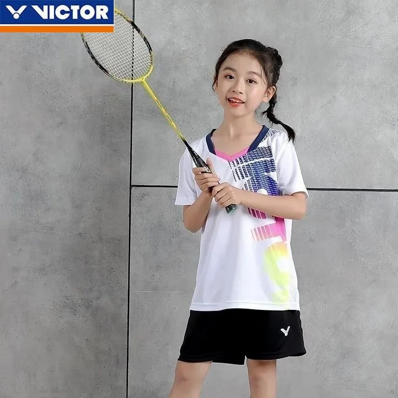 Victor 2024 New Badminton Jersey pre chlapcov a dievčatá s krátkym rukávom s krátkym rukávom