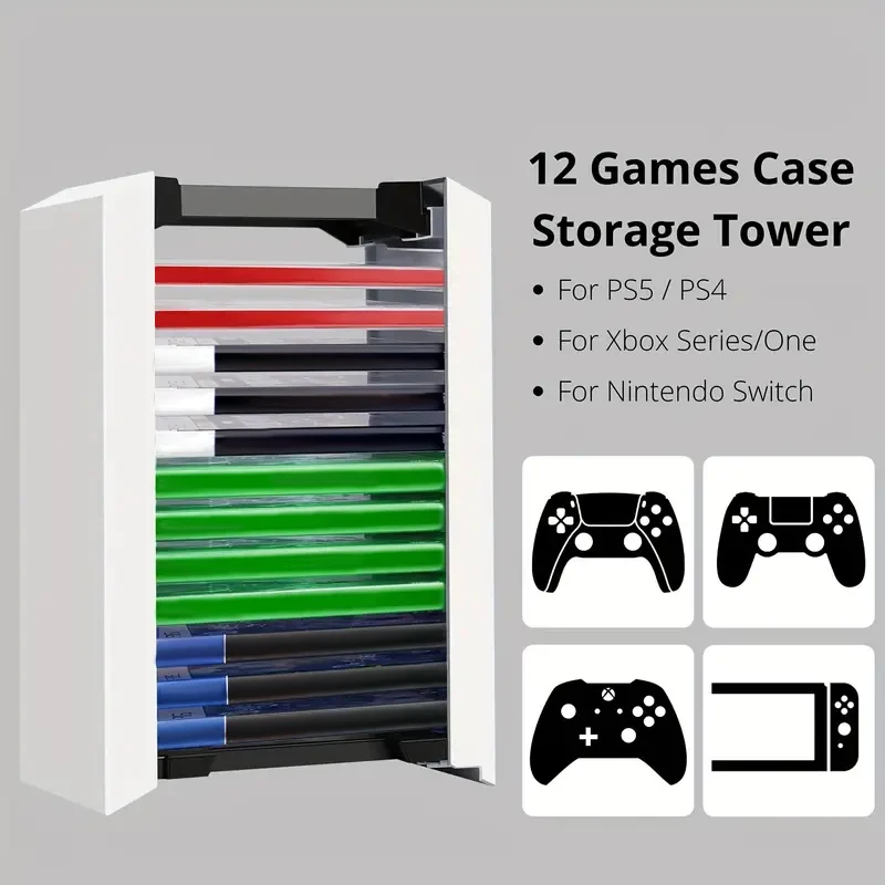 Video Game Storage Tower (12 CD Disc Blu-ray puzdro) Univerzálny DVD držiak na stojan na stojan na stojan Vertikálne organizátor pre prepínač PS5