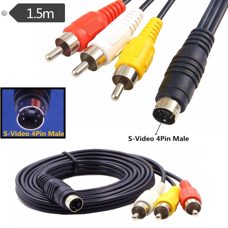 Video S-MD4P 3 RCA Muž na 4 PIN S-VIDEO Adapter kábel kábla 3RCA Nová červená žltá biela