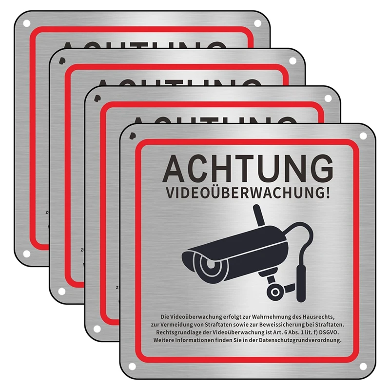 Video sledovanie, Video sledovanie súkromného vlastníctva, 15 x 15 cm kovový výstražný video sledovací znak 4pack