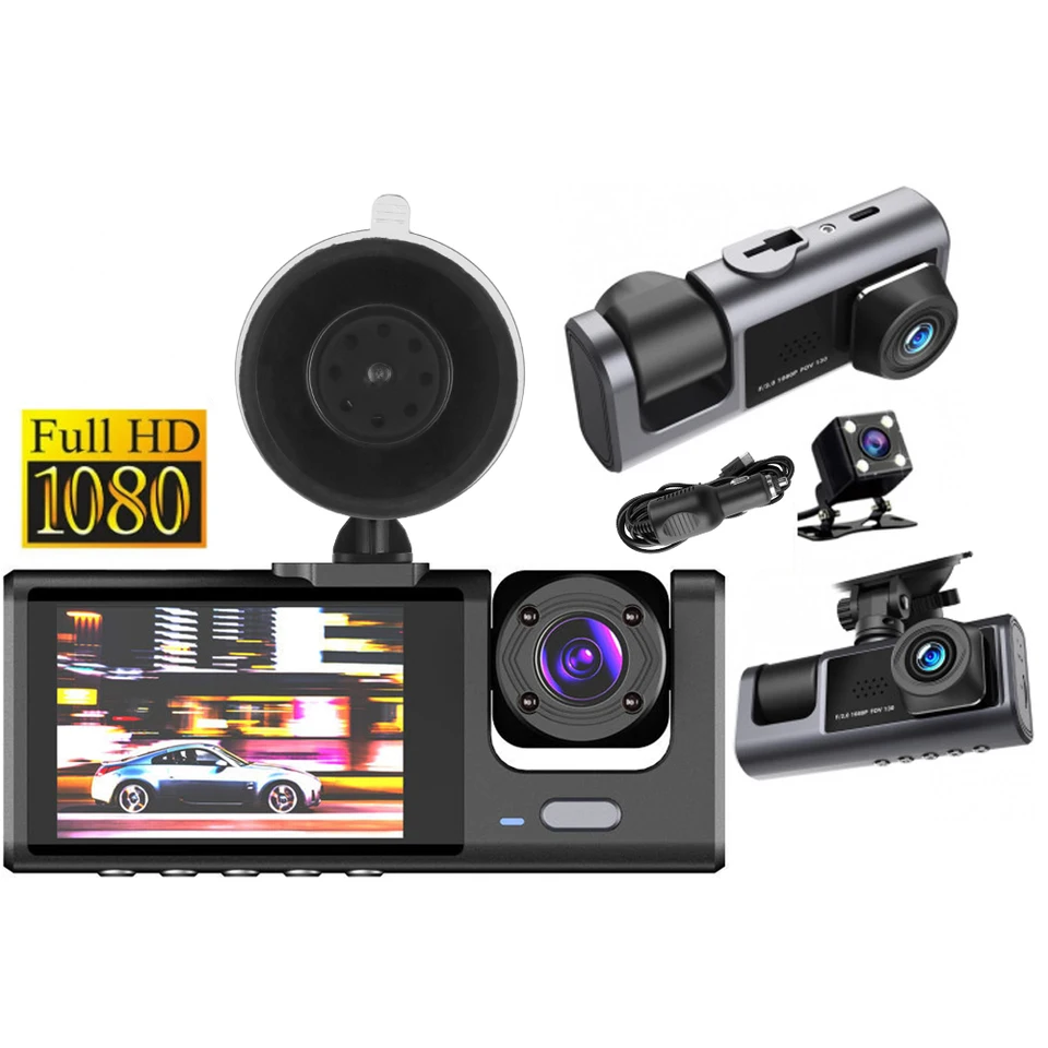 Video Video rekordér interiér monitor automobil DVR 2 palcová obrazovka 3 objektív HD 1080p Dash Cam Camera Camera Universal 12V