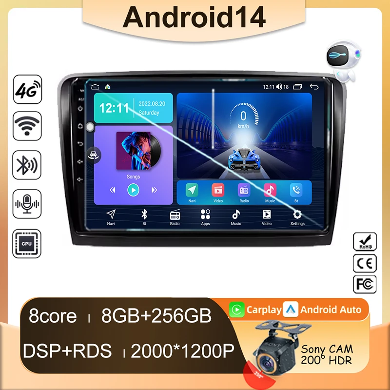 Video z auta Android pre SkoDa Superb 2 B6 2008 - 2015 Automatické rádio NO 2DIN Player Multimedia obrazovka hlava navigácia DVD WiFi TV TV