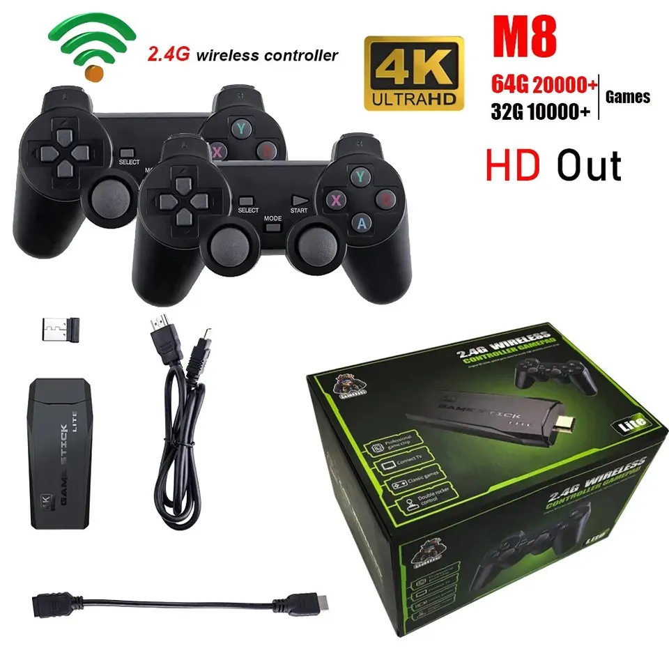 Videohra konzola 2.4g Dvojitá bezdrôtová ovládač Game Stick 4K 20000 Games 64 32 GB Retro Games for PS1/GBA Boy vianočný darček