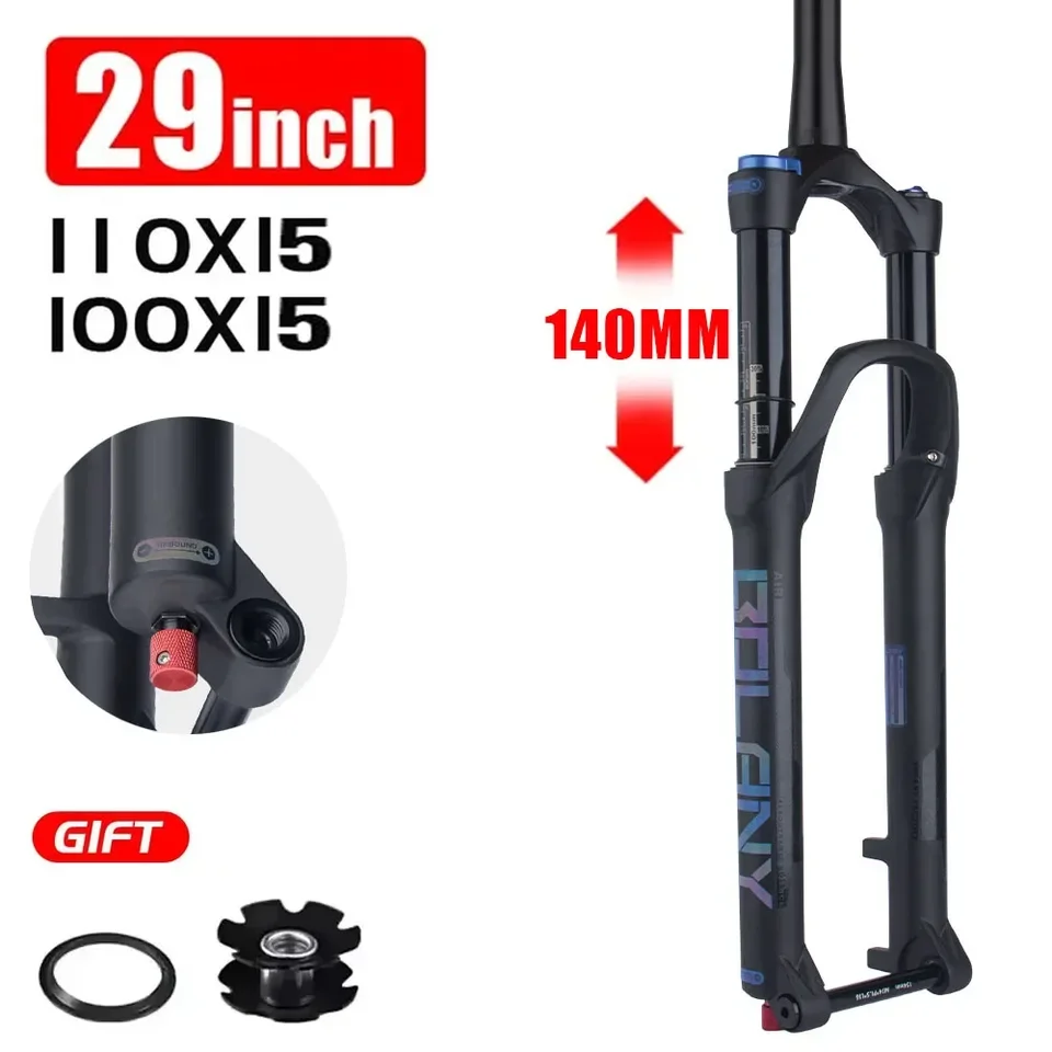 Vidlička Boost Boost 29 palcov cez nápravu 100 mm 110 mm vzduchový odpruženie 29 MTB zúžená trubica odskočenie 140 mm cestovné bicykle vidlice