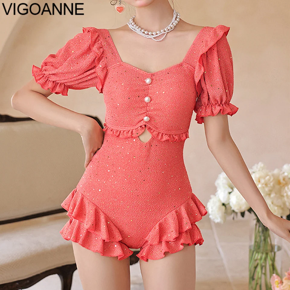 Vigoanne Pink s krátkym rukávom Plavky s krátkym rukávom 2025 Sexy Verge Push Up One Plaimsuit Slimfi Monokini zviazaný backless plaviek