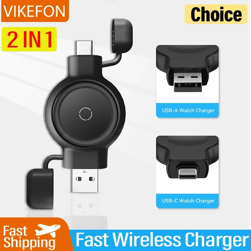 Vikefon 2 v 1 Magnetic Watch Wireless nabíjačka pre Apple Watch Iwatch 9 8 7 6 5 4 Prenosný USB Type C Rýchle nabíjanie Dock Station