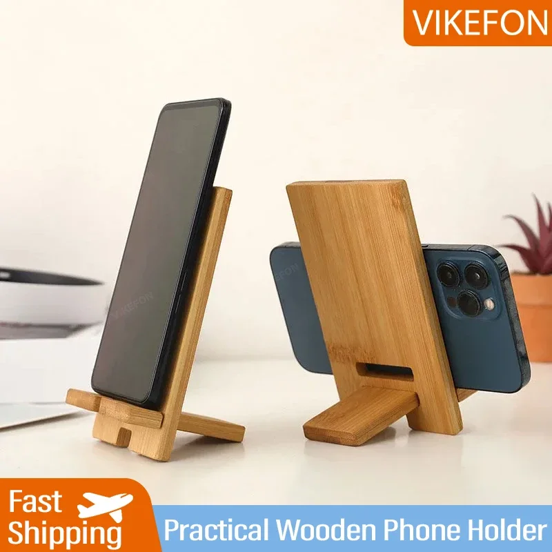 Vikefon Desktop Bambus Držiteľ telefónu Praktické drevený smartphone nabíjanie stojan kreatívny lenivý multifunkčný stojan