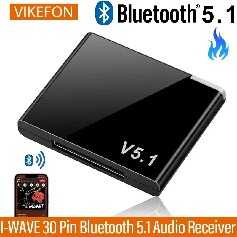 Vikefon I-Wave 30 Pin Bluetooth 5.1 Audio prijímač A2DP hudobný mini bezdrôtový adaptér pre iPhone iPod 30pin Jack Analógový reproduktor