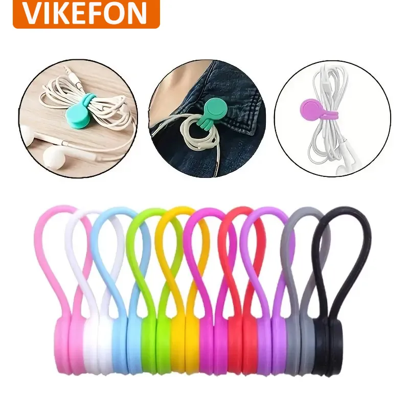 Vikefon opakovane použiteľné magnetické káblové kravaty organizátor šnúry silikónové magnetické šnúry kravaty pre zviazanie vecí Marker Magnety chladničky