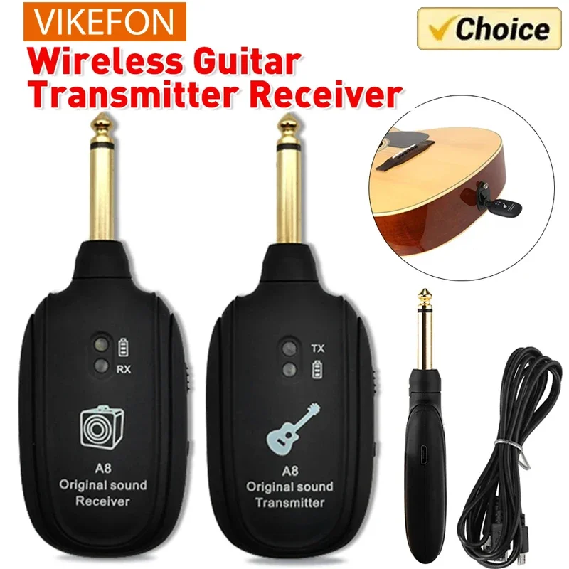 Vikefon UHF Guitar Wireless Systém Pánový prijímač vstavaný batériou 50 m Originálny rozsah prenosu zvuku pre gitarové basy