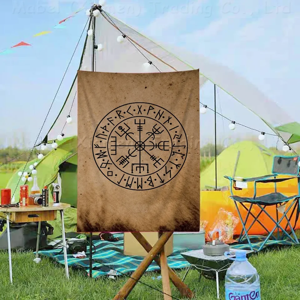 Viking vegvisir tlačený veľký vlajkový umelecký umelecký sci -fiction Room Home Decor Decor Banner