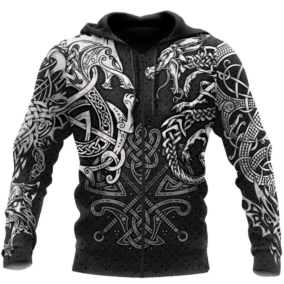 Viking vlk a dračie tetovanie 3D tlačené muži mikiny mikina Unisex Streetwear zips zips pullover ležérne bunda Tracksuit