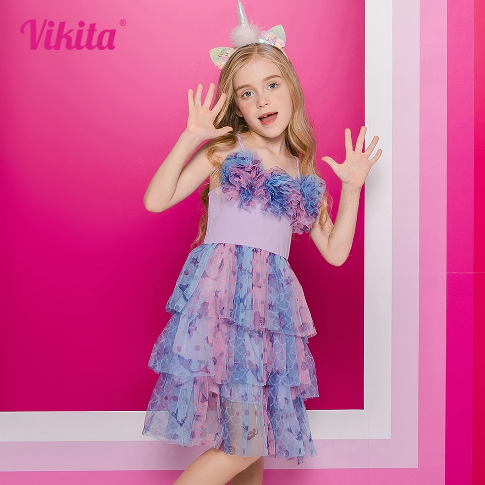 Vikita Girls bez rukávov šaty deti detské čipky sieť