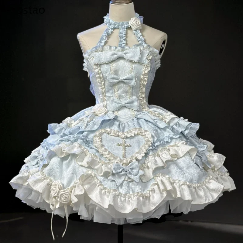 Viktoriánske sladké roztomilé lolita šaty Ženy kawaii y2k ružové luky na večierky Mini šaty japonské vinobranie elegantné princezné šaty