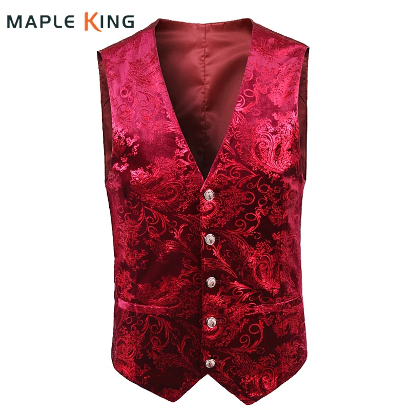 Viktoriánsky oblečenie mužov oblek 2023 Luxusný červený paisley kvetinový vesta Steampunk gentleman Slim Vest Chaleco elegante hombre