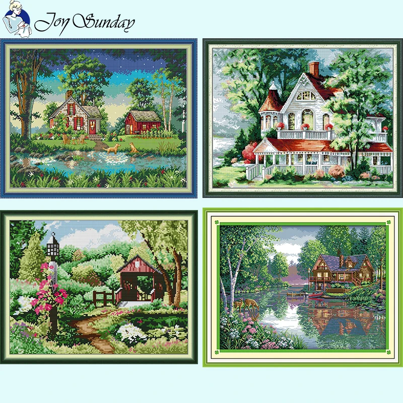 Villa krajinná séria Joy Sunday Opched Cross Stitch 14Ct 11ct 16ct Count Tlačte výšivkovú súpravu DIY Domovod