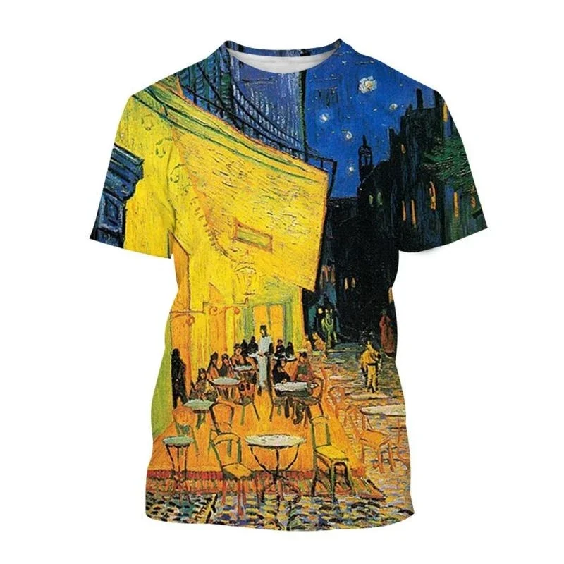 Vincent van Gogh olejomaľba replika 3D harajuku tlačená mužská a dámska umelecká guľatá krk s krátkym rukávom Módne odpaliská