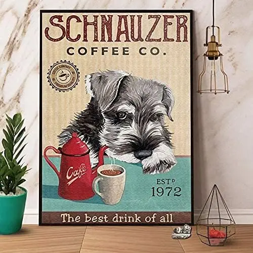 Vinobranie kovový znak Schnauzer Dog Cofve Cyňový znak retro plaketa stena dekor pre domácu kuchyňu Pub Bar Cafe Man Cave 8x12 palca