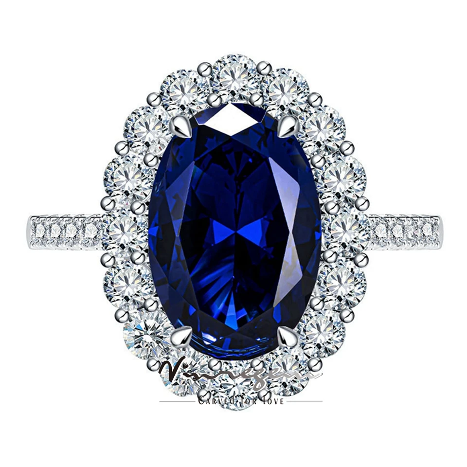 Vinregem 8*12 mm Oval Cut Sapphire Gemstone Ring pre ženy 100% 925 Sterling strieborné svadobné zásnub