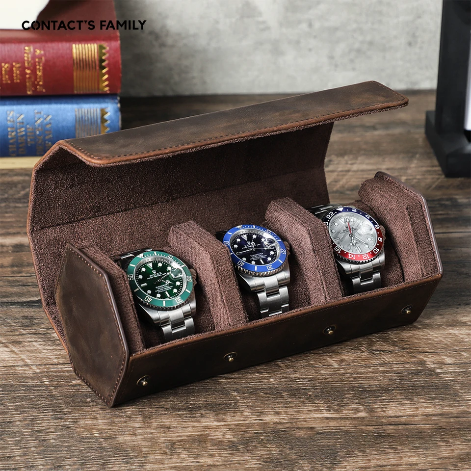 Vintage 1/2/3/4 Slots Hexago Watch Roll Travel Case Case Prenosné kožené hodinky Storage Box Hodinky Organizátori Muži darček