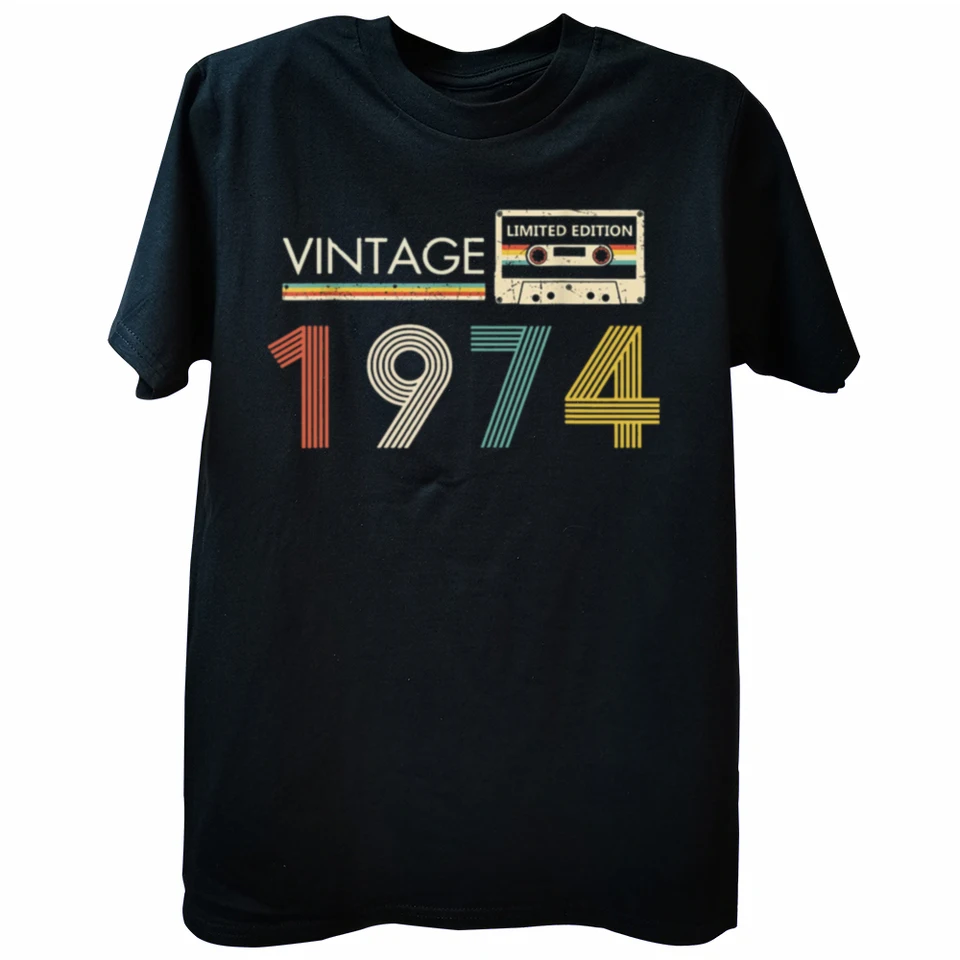 Vintage 1974 Limited Edition Cassette T košeľa Harajuku 51. 51 rokov starý párty retro tričko otec otca Deň otca Deň pánske oblečenie