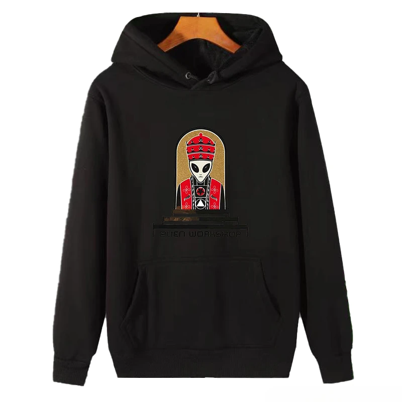Vintage 90. rokov s kapucňou mimozemská dielňa skateboarding hák Upsharajuku s kapucňou s vysokým obsahom hustého svetrového mikiny