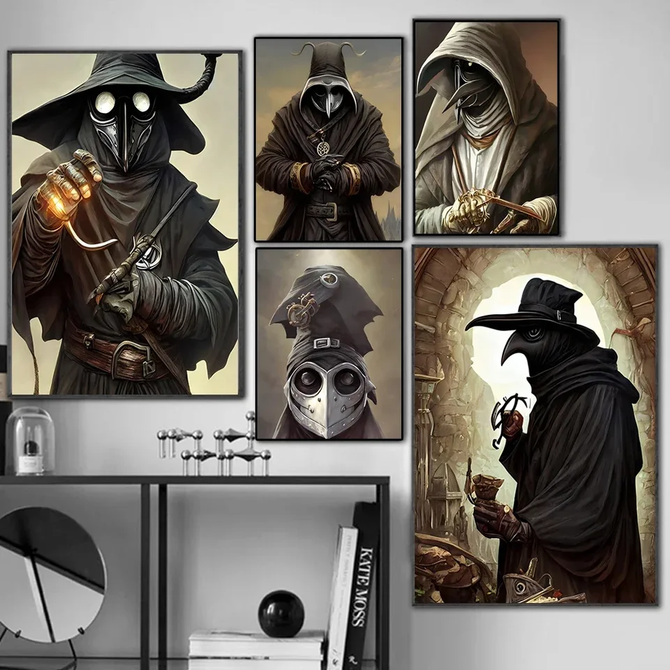 Vintage abstrakt moru doktor Black Death Raven Canvas Tlačené klasické nástenné plagáty nástenné maľby obývacia izba Domov Obrázky