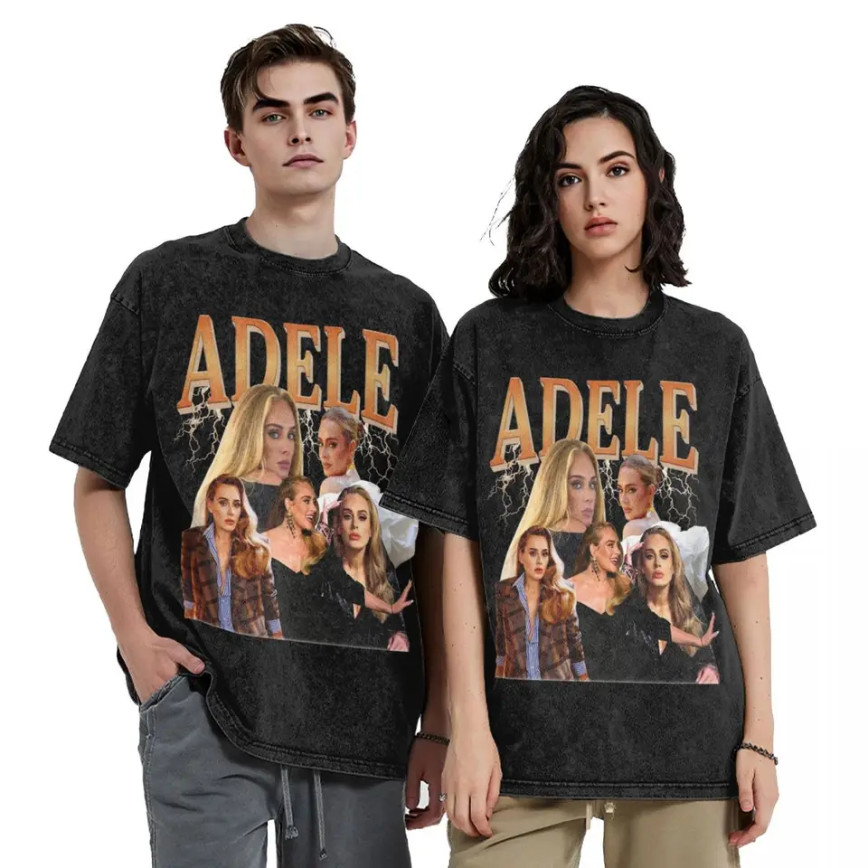 Vintage Adele Singer Music Washed T tričko streetwear hip hop módne tričko Tees Men ženy s krátkym rukávom