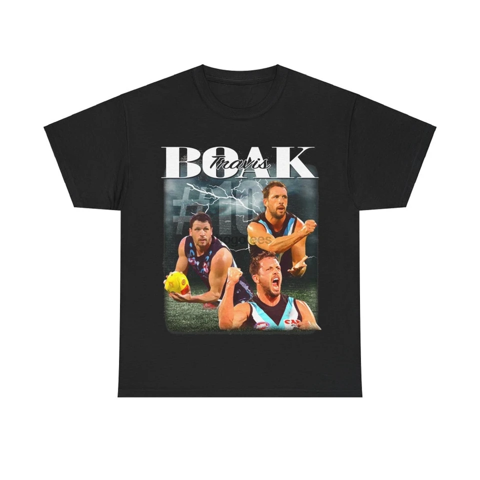 Vintage AFL inšpirovaný tričko Port Adelaide Travis Boak 90. ​​roky inšpirovaný Tieňou austrálske pravidlá futbal wafl vfl sanf
