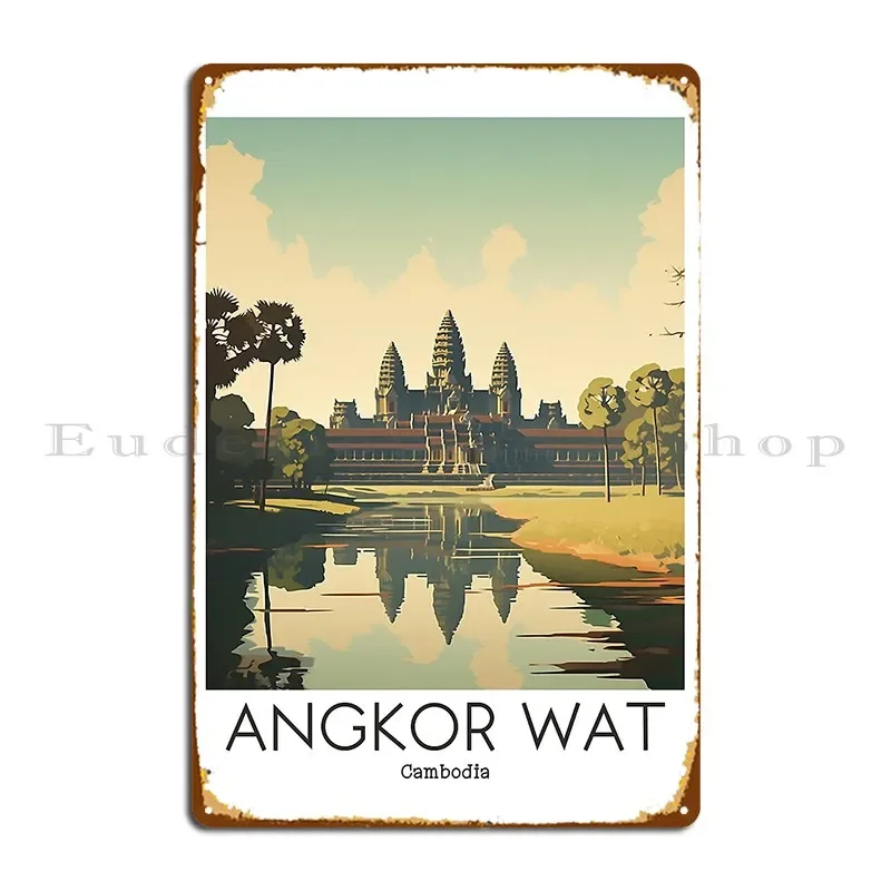 Vintage Angkor Wat Cambodža cestovné ilustrácie kovový znak plagát Prispôsobený sten