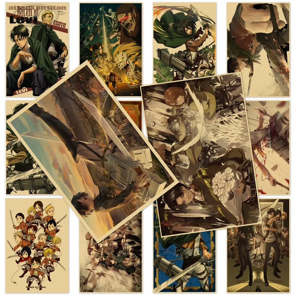 Vintage Attack on Titan Anime Wall Art Plagát Classic Japan Anime Obrázok na papieri Kraft pre obývaciu izbu Decor Perfect Home Dec