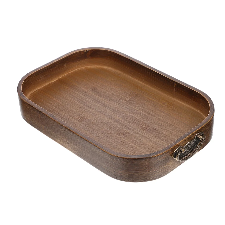 Vintage bambusové podnosové tanieri nohy s kovovou rukoväťou šperky domáce potreby čajový ware dodávkový koláč retro servírovanie