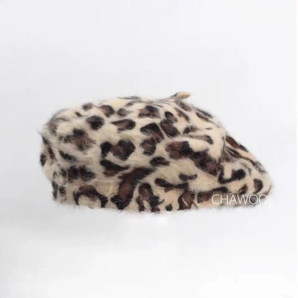 Vintage baret leopard maliar maliar čiapka Super 100 králičie kožušina Populárny klobúk Bud klobúk Žena jesenná zimná baret