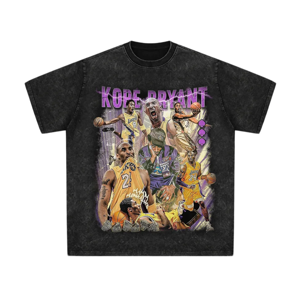 Vintage bavlnené tričko umývané retro kari kobe Irving James Morant American Basketball Star Pánske tričko Vytlačené krátke rukávy